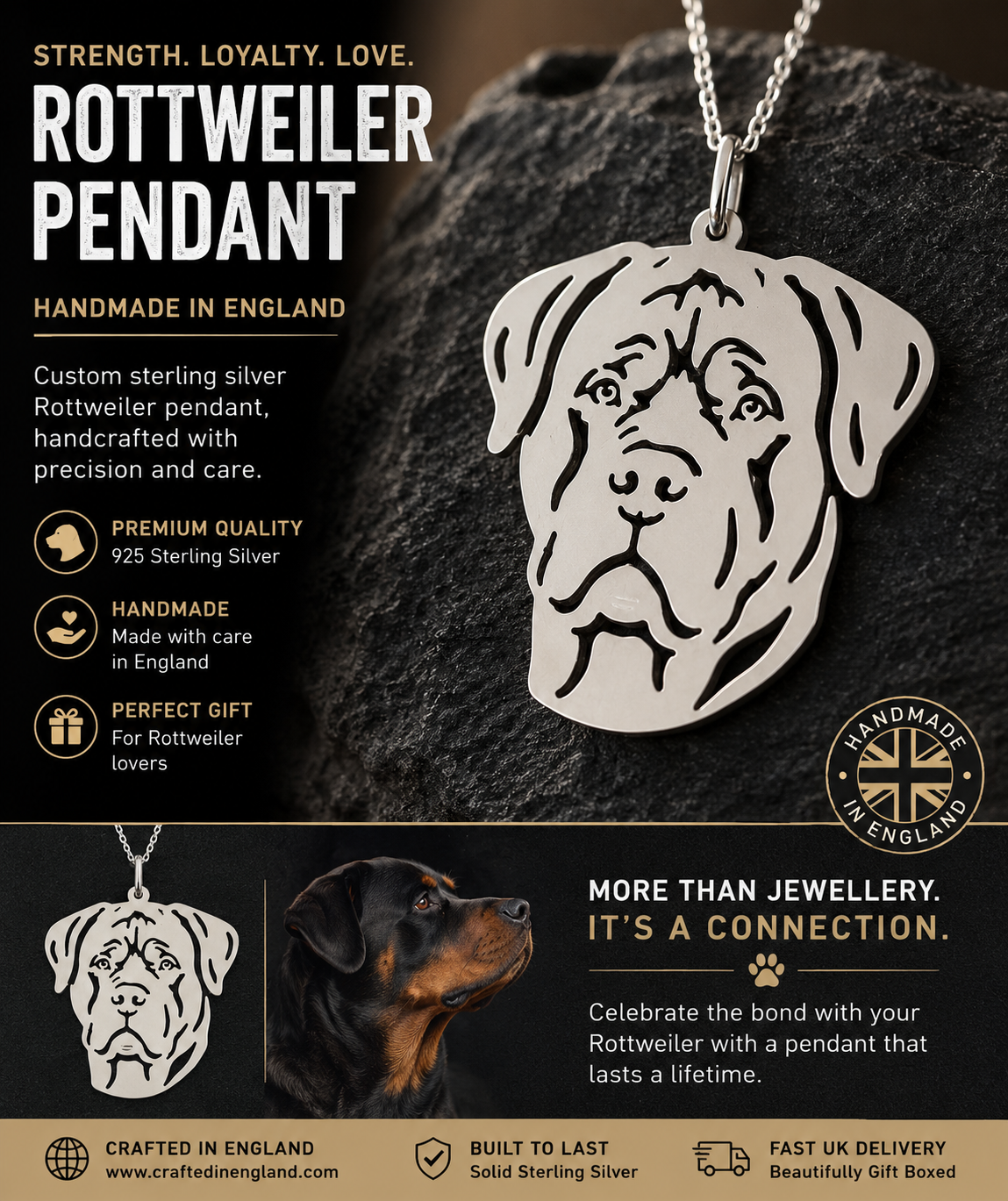Rottweiler sterling silver pendant