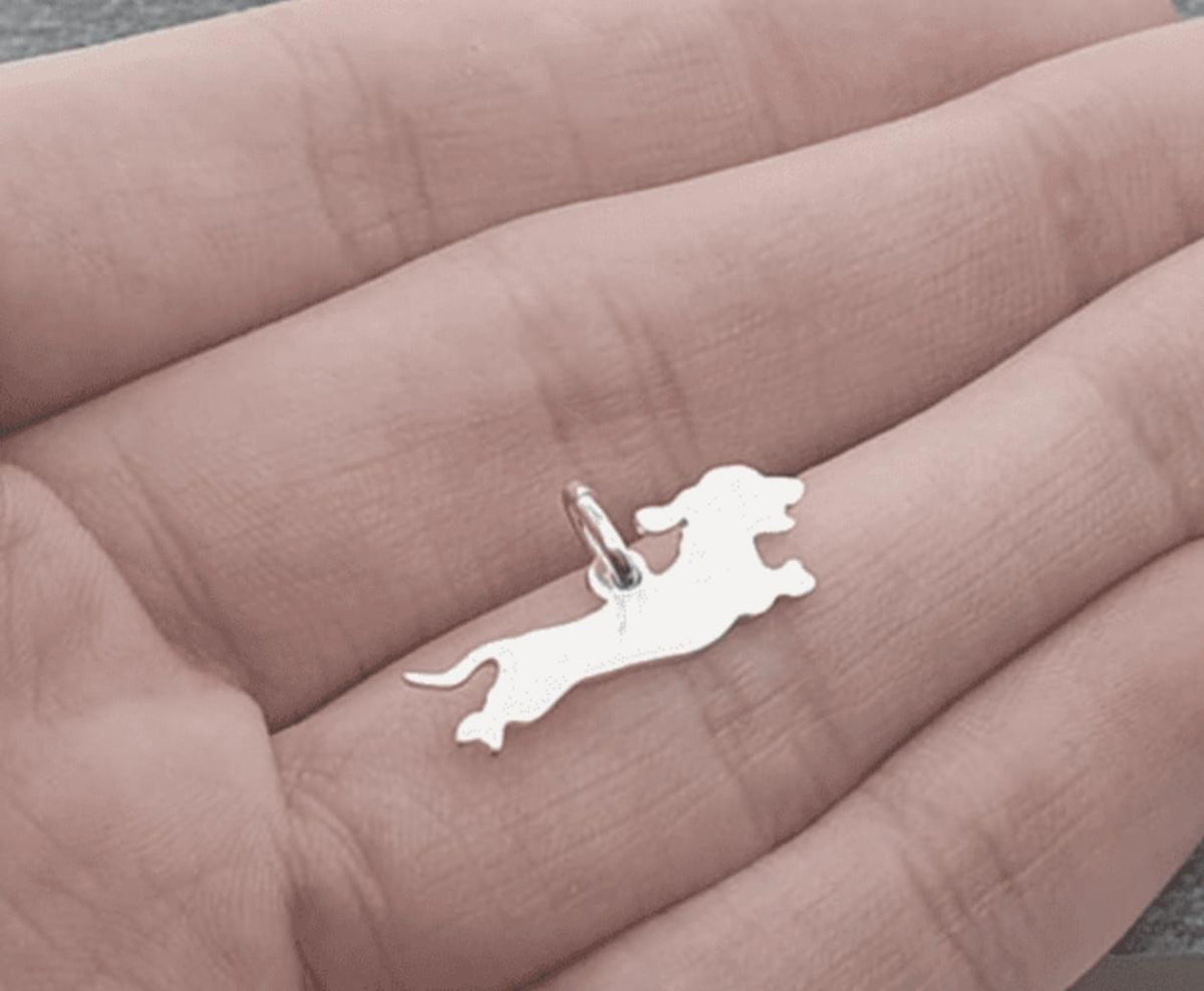 Dachshund running pendant sterling silver