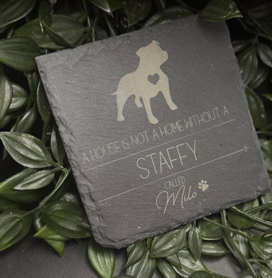 Staffy custom slate coaster