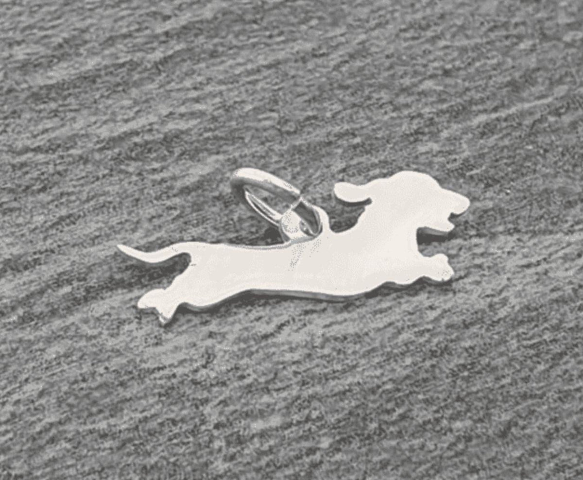 Dachshund running pendant sterling silver