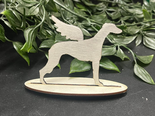 greyhound with angel wing wood ornament